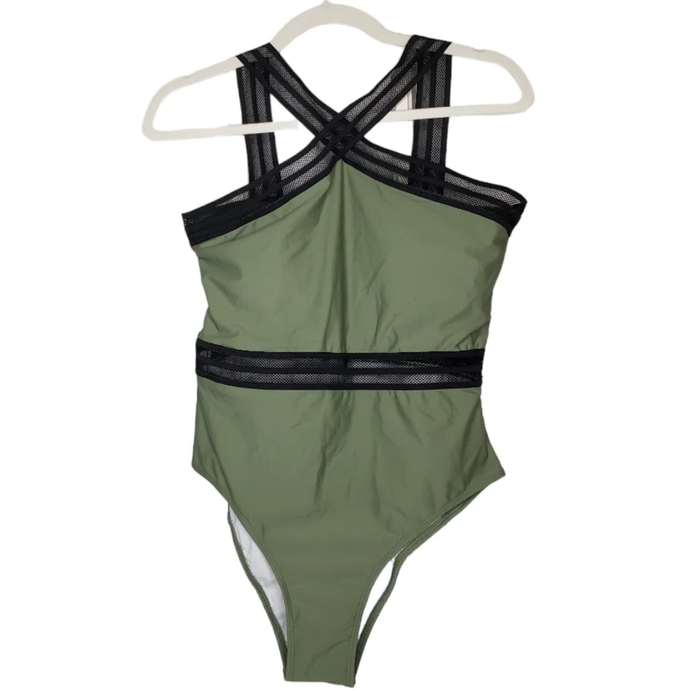 Hilor Onepiece Banded Sheer Waist Swim Straps Cruise Vacation Pool Beach M 8-10